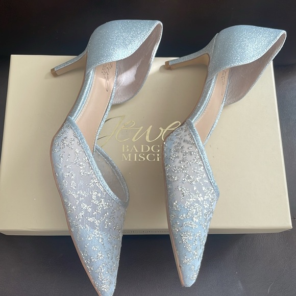 NEW Badgley Mischka Jewel silver glitter mesh kitten heel - Picture 2 of 8